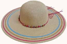 36 Pieces Large Ladies Hat With Bead Tie - Sun Hats