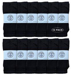 12 Wholesale Yacht & Smith Men's Cotton 28" Inch Terry Cushioned Athletic Black Tube Socks Size 10-13