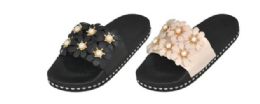 24 Units of Woman's Slides With Flower Embellishment - Women's Slippers
