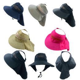 24 Pieces Ladies Pony Tail Canvas Mesh Hat With Flap - Sun Hats