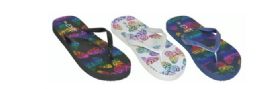 48 Wholesale Woman's Printed Butterfly Flip Flop