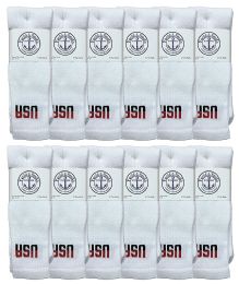 12 Wholesale Yacht & Smith Women's Cotton Terry Cushioned Usa Logo Athletic White Tube Socks