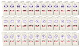 36 Pieces Yacht & Smith Kid's Cotton Terry Cushioned White Usa Crew Socks - Boys Crew Sock