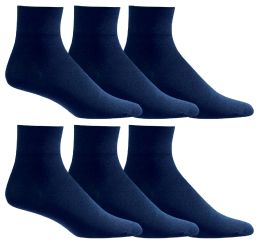 6 Wholesale Yacht & Smith Men's Loose Fit NoN-Binding Soft Cotton Diabetic Quarter Ankle Socks,size 10-13 Navy
