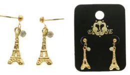 36 Pairs Eiffel Tower Dangle Earrings With Crystal Accents Gold Tone - Earrings
