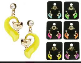 36 Units of Fox Dangle Earrings With Crystal Accents Multi Color And Gold Tone - Jewelry & Accessories