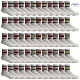 60 Pairs Yacht & Smith Men's King Size Cotton Sport Ankle Socks Size 13-16 With Stripes - Big And Tall Mens Ankle Socks