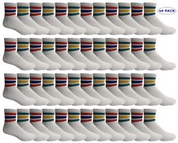 Yacht & Smith Men's White With Striped Top No Show King Size Ankle Socks