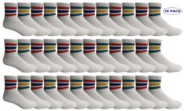 Yacht & Smith Men's White With Striped Top No Show King Size Ankle Socks