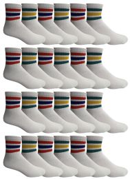 24 Pairs Yacht & Smith Men's White With Striped Top No Show King Size Ankle Socks - Big And Tall Mens Ankle Socks