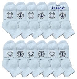 12 Pieces Yacht & Smith Kids Cotton Quarter Ankle Socks In White Size 4-6 - Boys Ankle Sock