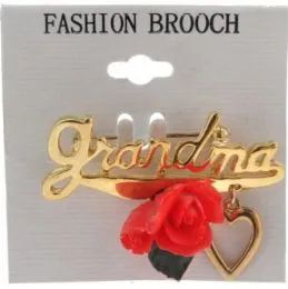 36 Pairs Gold Tone Grandma With Rose And Heart Brooch Pins - Hat Pins & Jacket Pins