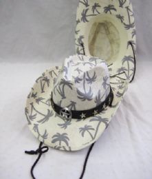 36 Wholesale Western White Printed Palm Tree Cow Boy Hat