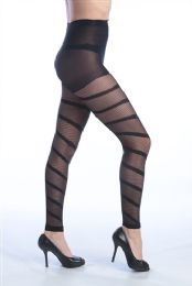 48 Wholesale Queen Size Spiral Pinstripe Pattern Footless Tights