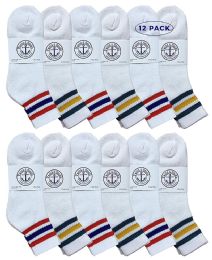 12 Units of Yacht & Smith Men's Cotton Sport Ankle Socks Size 10-13 With Stripes - Mens Ankle Sock