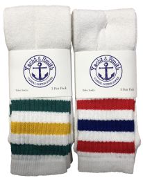 72 Pieces Yacht & Smith Men's Cotton 31" Inch Terry Cushioned Athletic White Striped Top Tube Socks Size 13-16 - Big And Tall Mens Ankle Socks