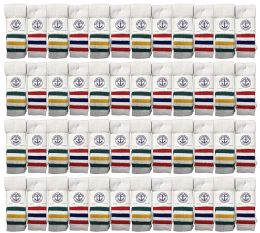 48 Pieces Yacht & Smith Men's Cotton 31" Inch Terry Cushioned Athletic White Striped Top Tube Socks Size 13-16 - Big And Tall Mens Ankle Socks