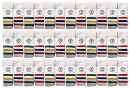 36 Wholesale Yacht & Smith Men's Cotton 31" Inch Terry Cushioned Athletic White Striped Top Tube Socks Size 13-16
