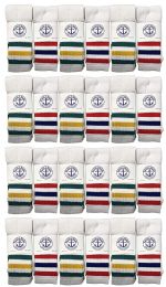 24 Wholesale Yacht & Smith Men's Cotton 31" Inch Terry Cushioned Athletic White Striped Top Tube Socks Size 13-16