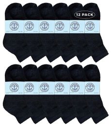 12 Pairs Yacht & Smith Kid's Black Quarter Ankle Socks - Size 4-6 - Boys Ankle Sock