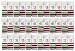 36 Wholesale Yacht & Smith Kids Cotton Tube Socks White With Stripes Size 4-6