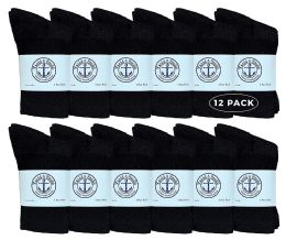 12 Pairs Yacht & Smith Kids Cotton Crew Socks Black Size 6-8 - Boys Crew Sock