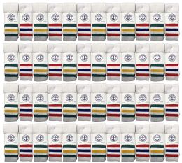 48 Pairs Yacht & Smith Men's Cotton Terry Tube Socks, 30 Inch Referee Style, Size 10-13 White With Stripes - Mens Tube Sock