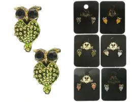 36 Pieces Owls Stud Earrings With Crystal Accents Multi Color And Gold Tone - Earrings