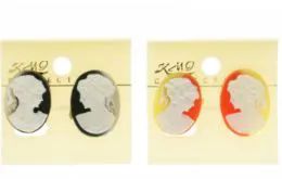 144 Pieces Assorted Color Marbled Acrylic Cameo Style Button Earrings - Earrings