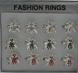 144 Wholesale Silvertone Adjustable Ring With Spider Design And Rhinestone Accents Assorted Colors