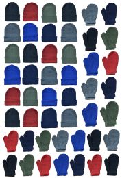24 Sets Yacht & Smith Kid's Assorted Colored Winter Beanies & Mittens Set - Winter Care Sets