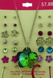 36 Wholesale Earrings And One Necklace With A Flower Shaped Iridescent Charm