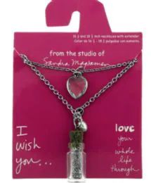 36 Pieces Set Of Two Necklaces Both Have Extenders One With A Heart Shaped Charm And The Other With A Charm Of A Plastic Bottle With Glitter Inside - Necklace Sets