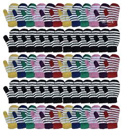 60 Pairs Yacht & Smith Kids Striped Mitten With Stretch Cuff Ages 2-8 - Kids Winter Gloves