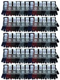 60 Wholesale Yacht & Smith Snowflake Print Mens Winter Gloves With Stretch Cuff
