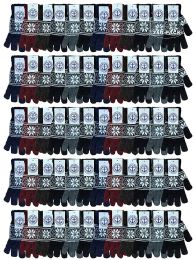 240 Wholesale Yacht & Smith Snowflake Print Mens Winter Gloves With Stretch Cuff