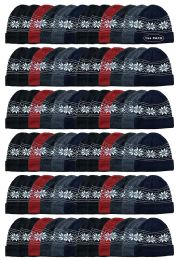 144 Units of Yacht & Smith Unisex Snowflake Fleece Lined Winter Beanie 6 Colors - Winter Beanie Hats