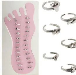 36 Wholesale Silvertone Adjustable Toe Rings With Assorted Designs
