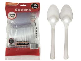 96 Pieces 36 Pc Heavy Duty Transparent Plastic Spoons - Plastic Tableware