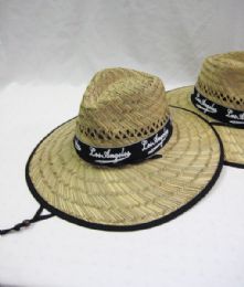 24 Wholesale Men's Straw Hat With Black Trim