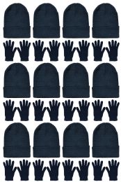 Yacht & Smith 2 Piece Unisex Warm Winter Hats And Glove Set Solid Black