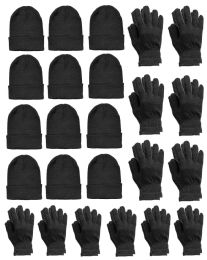 Yacht & Smith 2 Piece Unisex Warm Winter Hats And Glove Set Solid Black