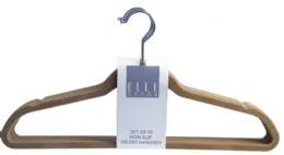 12 Wholesale Set Of Ten Non Slip Velvet Hangers Brown