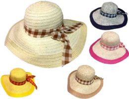 24 Wholesale Lady Summer Hat With Plaid Ribbon