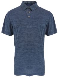 24 Wholesale Mens Performance Melange Polo T Shirt In Navy