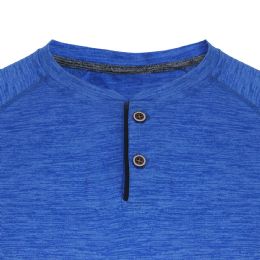 24 Pieces Men's Performance Melange Henley Tee In Royal - Mens T-Shirts