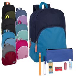 24 Pieces Preassembled 15 Inch Backpack & 12 Piece School Supply Kit - 8 Colors - School Supply Kits