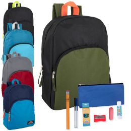 24 of Preassembled 15 Inch Basic Backpack And 20 Piece School Supply Kit In 12 Color