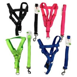 24 Pieces Nylon Dog Harness With 48" Leash [medium] - Pet Collars and Leashes