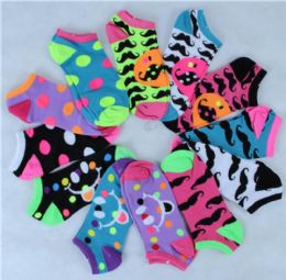 120 Wholesale Assorted Printed Women's Cotton Blend Ankle Socks